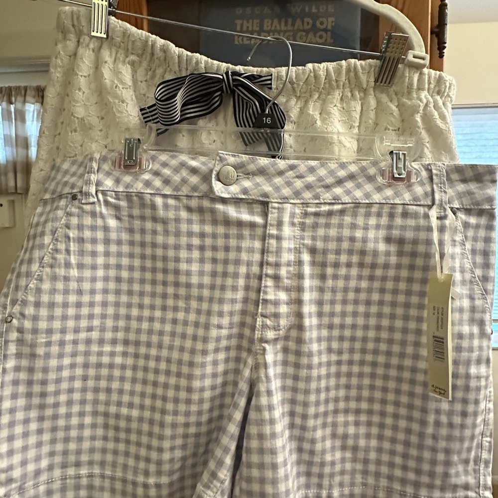 DUO DEAL..SHORTS..D.Jeans NY Gingham Shorts, Size 16: DKNY white shorts, large